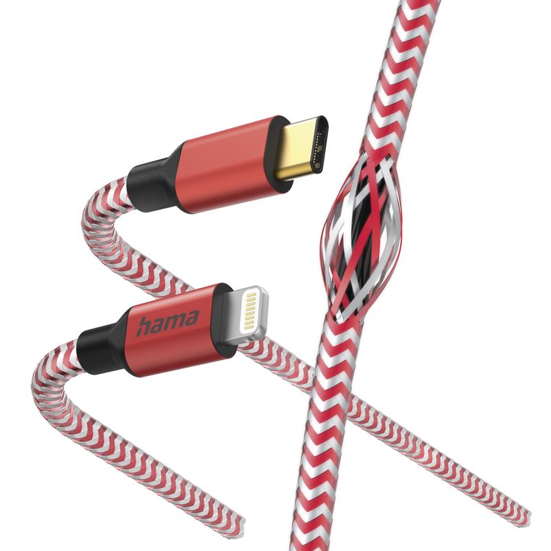 Hama-Reflective-Charging-USB-C-to-Lightning-Cable-480Mbps-Nylon-Sheath-Gold-Plated-1.5-Metre-Red