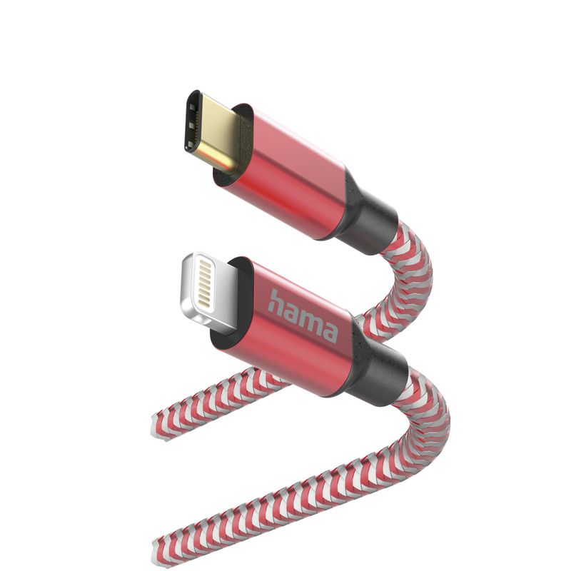 Hama-Reflective-Charging-USB-C-to-Lightning-Cable-480Mbps-Nylon-Sheath-Gold-Plated-1.5-Metre-Red