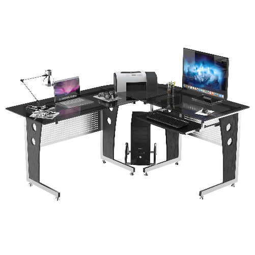 HOMCOM---Scrivania-ad-Angolo-per-Computer-Scrivania-da-Ufficio-Porta-PC-164-x-139-x-75cm-Nero