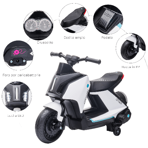 HOMCOM-Moto-Elettrica-per-Bambini-eta-2-4-anni---Bianco