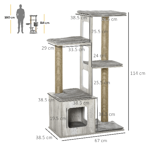 PawHut-Albero-Tiragraffi-per-Gatti-Multi-livello-Cuccia-e-Corde-in-Iuta-Grigio