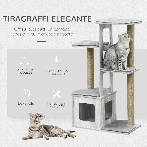 PawHut-Albero-Tiragraffi-per-Gatti-Multi-livello-Cuccia-e-Corde-in-Iuta-Grigio