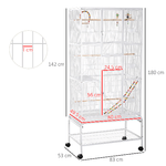 PawHut-Gabbia-per-Uccelli-in-Acciaio-e-PP-con-Posatoi-Giochi-Contenitori-per-Cibo-e-Vassoio-83x53x180-cm-Bianco