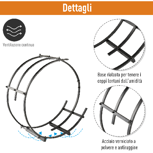 Outsunny-Portalegna-in-Ferro-per-Camino-Forma-ad-Anello-Nero