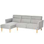 HOMCOM Divano Letto 3 Posti, Divano Angolare in Tessuto Grigio con Schienale Regolabile, Stile Scandinavo, 207x146x80cm