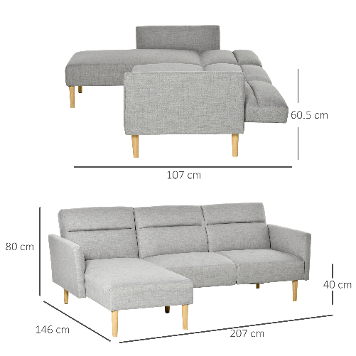 HOMCOM-Divano-Letto-3-Posti-Divano-Angolare-in-Tessuto-Grigio-con-Schienale-Regolabile-Stile-Scandinavo-207x146x80cm