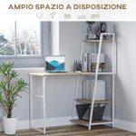 HOMCOM-Scrivania-Pieghevole-con-Libreria-Salvaspazio-in-Metallo-Bianco-e-Legno-MDF-Color-Rovere-106x48x128cm