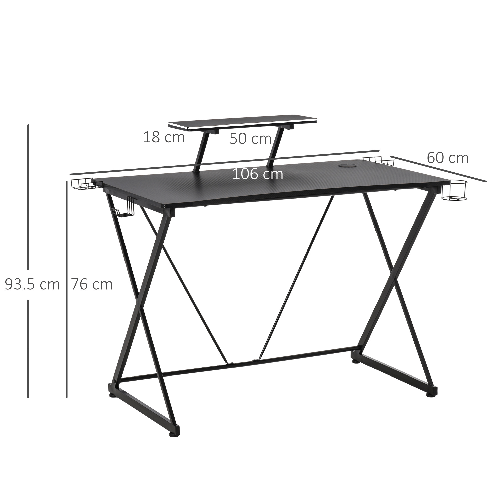 HOMCOM-Scrivania-Gaming-con-Ripiano-per-Monitor-e-Supporti-Nero