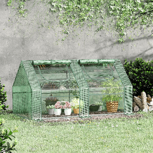 Outsunny-Serra-per-Piante-Orto-con-2-Coperture-in-PE-e-PVC-Struttura-in-Acciaio---Verde-180x90x90cm