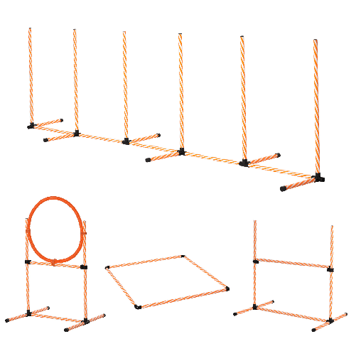 PawHut-Set-Agility-Dog-per-Addestramento-Cani-con-Slalom-Ostacoli-Regolabili-Fischietto-e-Sacca-di-Trasporto