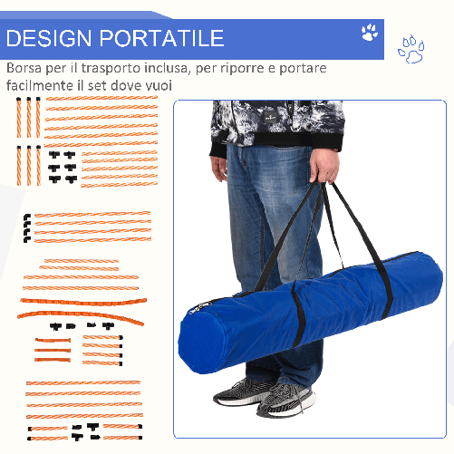 PawHut-Set-Agility-Dog-per-Addestramento-Cani-con-Slalom-Ostacoli-Regolabili-Fischietto-e-Sacca-di-Trasporto