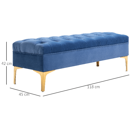 HOMCOM-Panca-Imbottita-Fondoletto-in-Tessuto-Vellutato-Panca-per-Camera-da-Letto-e-Ingresso-con-Decorazione-a-Trapunta-Piedini-in-Metallo-Blu