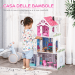 HOMCOM-Casa-delle-Bambole-in-Legno-a-3-Piani-con-Scale-e-Accessori-per-Bambini-3-6-Anni-60x29x85cm-Rosa