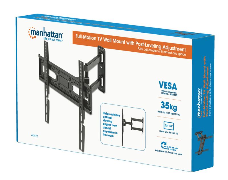 Manhattan-462419-Supporto-TV-a-parete-1397-cm-55-Nero--TV-MONITOR-WALL-MOUNT-FULL----MOTION-55IN-VESA-TO-400X400-35KG-