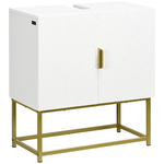 kleankin Mobile Bagno Sottolavabo con Armadietto 2 Ante in Legno e Acciaio, 60x30x65cm, Bianco e Oro