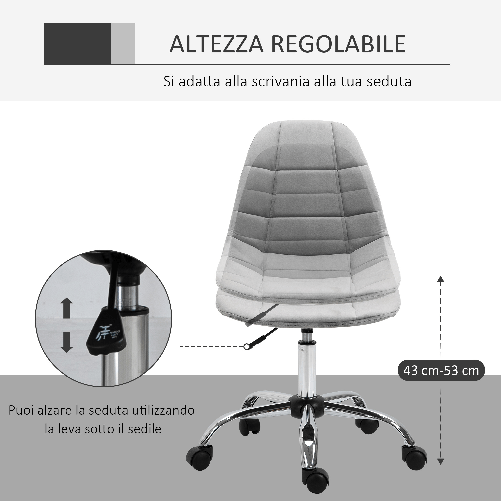 Vinsetto-Sedia-Girevole--Design-Ergonomico-e-Regolabile-Senza-Braccioli-Grigio-59x59x81-91cm