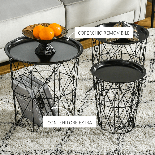 HOMCOM-Set-3-Tavolini-da-Salotto-con-Coperchio-Rimovibile---Nero