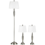 HOMCOM Set con Lampada da Terra e Lampada da Tavolo in Acciaio e Tessuto, Bianco e Argento