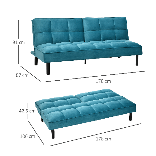 HOMCOM-Divano-Letto-3-Posti-con-Schienale-Reclinabile-in-Velluto-Verde-Legno-e-Acciaio