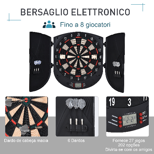 HOMCOM-Bersaglio-Freccette-Elettronico-per-8-Giocatori-e-26-Modalita-di-Gioco