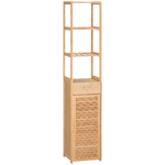 kleankin-Mobile-Bagno-Alto-in-Bambu-con-3-Ripiani-Aperti-un-Cassetto-e-un-Armadietto-32x30x163-cm-color-Legno