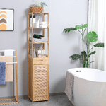 kleankin-Mobile-Bagno-Alto-in-Bambu-con-3-Ripiani-Aperti-un-Cassetto-e-un-Armadietto-32x30x163-cm-color-Legno