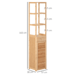 kleankin-Mobile-Bagno-Alto-in-Bambu-con-3-Ripiani-Aperti-un-Cassetto-e-un-Armadietto-32x30x163-cm-color-Legno