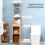 kleankin-Mobile-Bagno-Alto-in-Bambu-con-3-Ripiani-Aperti-un-Cassetto-e-un-Armadietto-32x30x163-cm-color-Legno