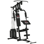 HOMCOM Stazione Fitness Multifunzione Power Tower con Pesi fino 45kg e Panca Imbottita, 135x103x210cm