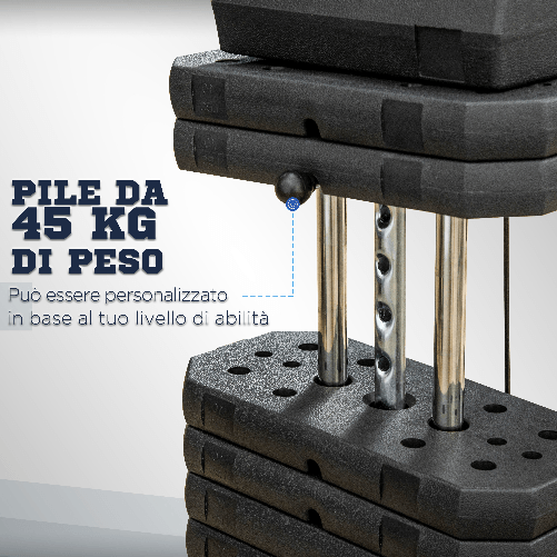 HOMCOM-Stazione-Fitness-Multifunzione-Power-Tower-con-Pesi-fino-45kg-e-Panca-Imbottita-135x103x210cm
