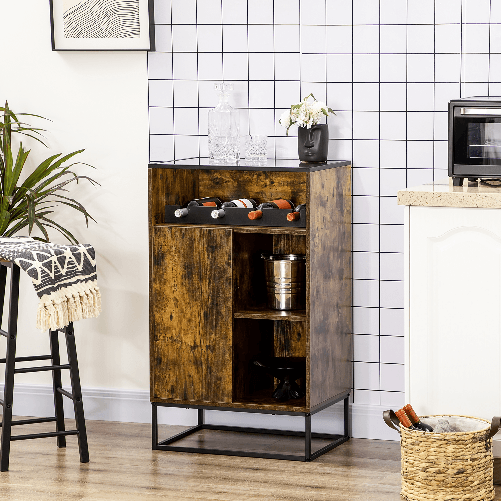 HOMCOM-Mobile-Multiuso-con-Portabottiglie-Vani-Aperti-e-Armadietto-Stile-Industriale-60x40x100cm-Marrone