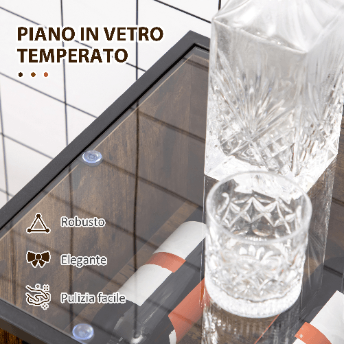 HOMCOM-Mobile-Multiuso-con-Portabottiglie-Vani-Aperti-e-Armadietto-Stile-Industriale-60x40x100cm-Marrone