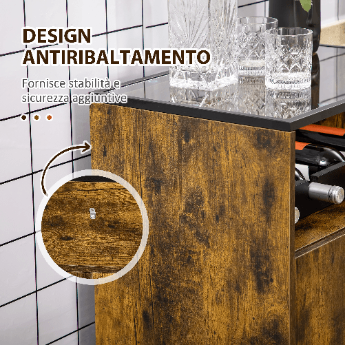HOMCOM-Mobile-Multiuso-con-Portabottiglie-Vani-Aperti-e-Armadietto-Stile-Industriale-60x40x100cm-Marrone