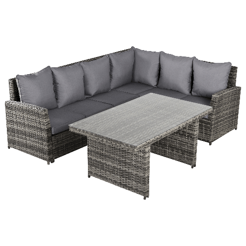 Outsunny-Salotto-da-Giardino-con-2-Divani-e-Tavolo-in-PE-Rattan-Grigio