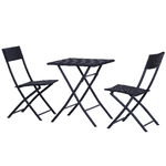 Outsunny Mobili da Giardino in Rattan Set 1 Tavolino e 2 Sedie da Giardino Pieghevoli 3pz Nero