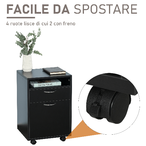 HOMCOM-Cassettiera-Portadocumenti-da-Ufficio-in-Legno-Nero-con-2-Cassetti-4-Ruote-Ominidirezionali-40-x-35-x-60cm