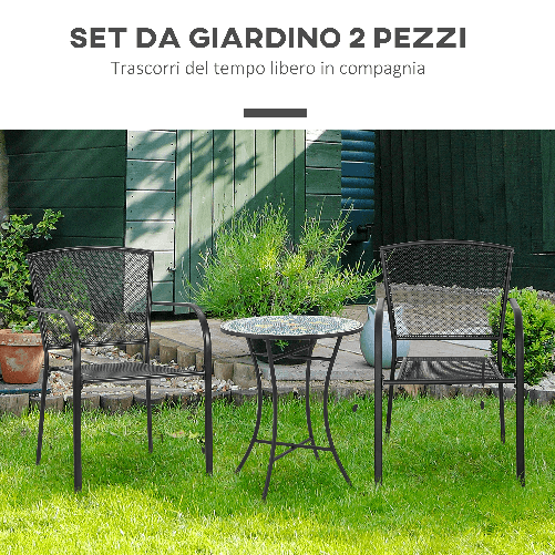 Outsunny-Set-2-Sedie-da-Giardino-in-Metallo-per-Cortile-Patio-e-Terrazza-Nero