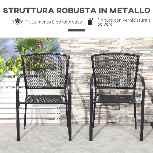 Outsunny-Set-2-Sedie-da-Giardino-in-Metallo-per-Cortile-Patio-e-Terrazza-Nero