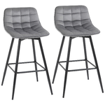 HOMCOM Set 2 Sgabelli da Bar Sedie Imbottite Stile Nordico Velluto Grigio