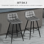 HOMCOM-Set-2-Sgabelli-da-Bar-Sedie-Imbottite-Stile-Nordico-Velluto-Grigio