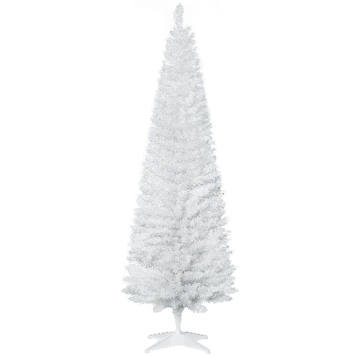 HOMCOM-Albero-di-Natale-Artificiale-180cm-in-PVC-con-390-Rami-e-Base-in-Plastica-Design-Alto-e-Stretto-Bianco