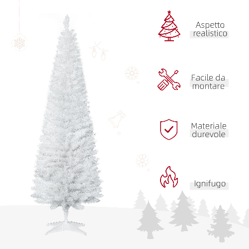 HOMCOM-Albero-di-Natale-Artificiale-180cm-in-PVC-con-390-Rami-e-Base-in-Plastica-Design-Alto-e-Stretto-Bianco