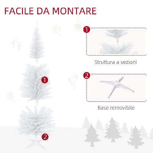 HOMCOM-Albero-di-Natale-Artificiale-180cm-in-PVC-con-390-Rami-e-Base-in-Plastica-Design-Alto-e-Stretto-Bianco