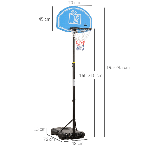 HOMCOM-Canestro-Basket-con-Altezza-Regolabile-195-245cm-Base-con-Ruote-e-Tabellone-Blu