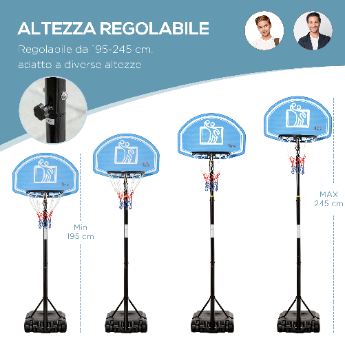 HOMCOM-Canestro-Basket-con-Altezza-Regolabile-195-245cm-Base-con-Ruote-e-Tabellone-Blu