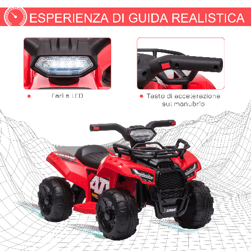 HOMCOM-Quad-Elettrico-per-Bambini-con-Batteria-Ricaricabile-6V-Pulsante-Acceleratore-Eta-18-36-Mesi-70x42x45cm-Rosso