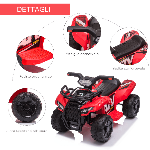 HOMCOM-Quad-Elettrico-per-Bambini-con-Batteria-Ricaricabile-6V-Pulsante-Acceleratore-Eta-18-36-Mesi-70x42x45cm-Rosso