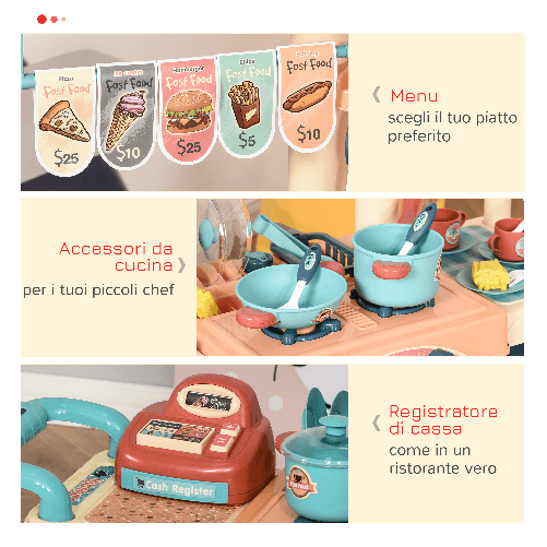 HOMCOM-Cucina-Giocattolo-Per-Bambini-3-6-Anni-con-50-Accessori-Inclusi