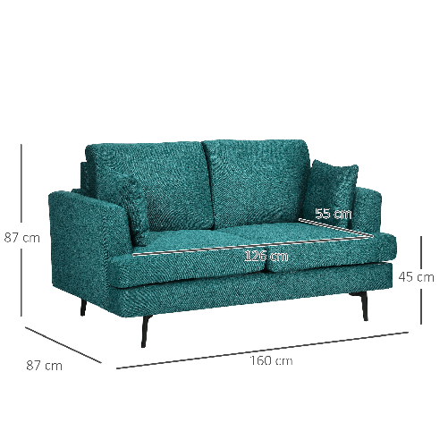 HOMCOM-Divano-2-Posti-Moderno-con-Rivestimento-in-Tessuto-e-Imbottitura-Spessa-160-x-87-x-87cm-Verde