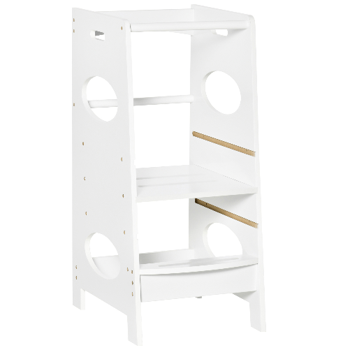 HOMCOM-Torre-Montessoriana-per-Bambini-Learning-Tower-con-Altezza-Regolabile-in-MDF-40x50x90cm-Bianco